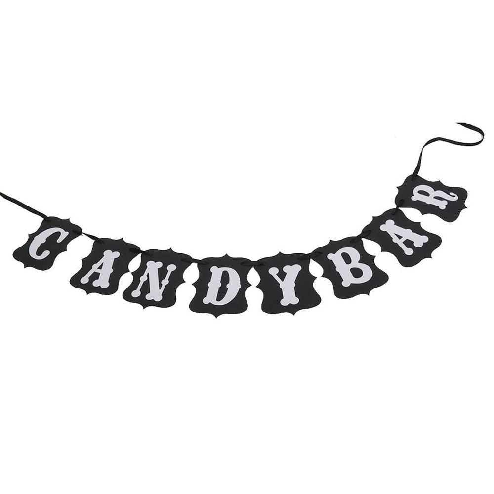 Paper Wedding Banner Candy Bar Cardboard  Flag Decoration Black and White