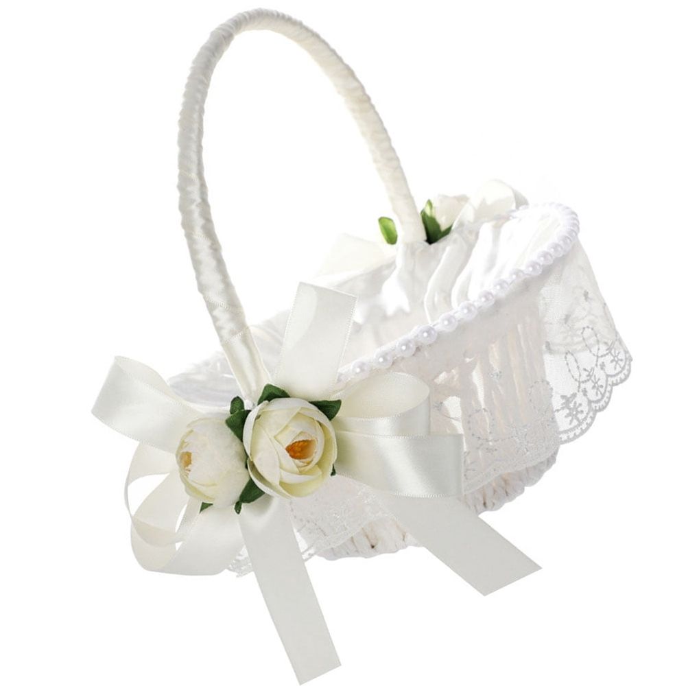 1Pack Romantic Ribbon Woven Wedding Basket for Beach and Religious Events