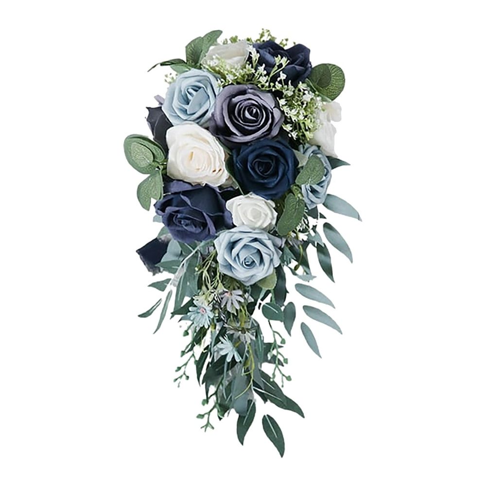 Artificial flowers under $50,Elegant Wedding Bouquets For Bride Rose Flower Floral Handmade Holding Bouquet For Wedding Anniversary Celebrations Photo Props Blue