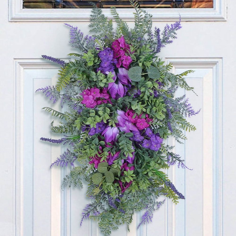 Spring Summer Front Door Teardrop Wreath Artificial Floral Wreath For Home Decor