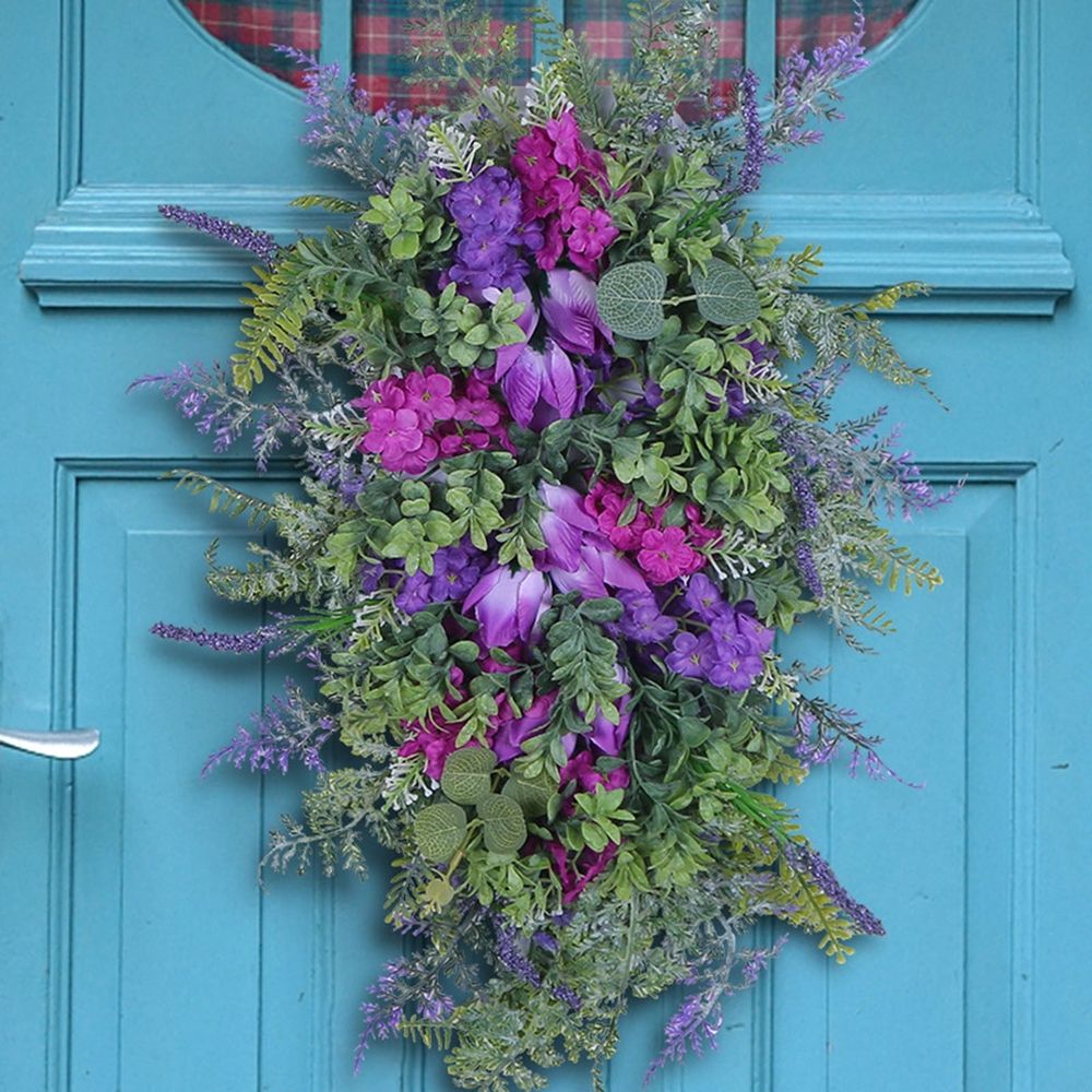 Spring Summer Front Door Teardrop Wreath Artificial Floral Wreath For Home Decor