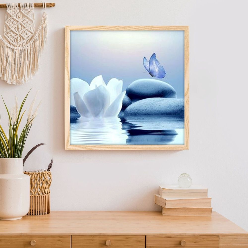 Hangs under $5,Zen Stone Canvas Wall Art Water And Purple Butterfly On The Wall Art For Bathroom Living Room Bedroom Yoga Spa Picture Wall Decor Bedroom Wall Art