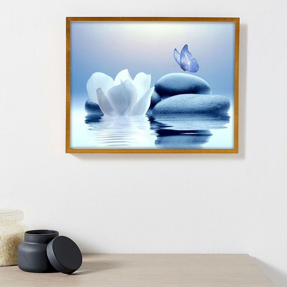 Hangs under $5,Zen Stone Canvas Wall Art Water And Purple Butterfly On The Wall Art For Bathroom Living Room Bedroom Yoga Spa Picture Wall Decor Bedroom Wall Art