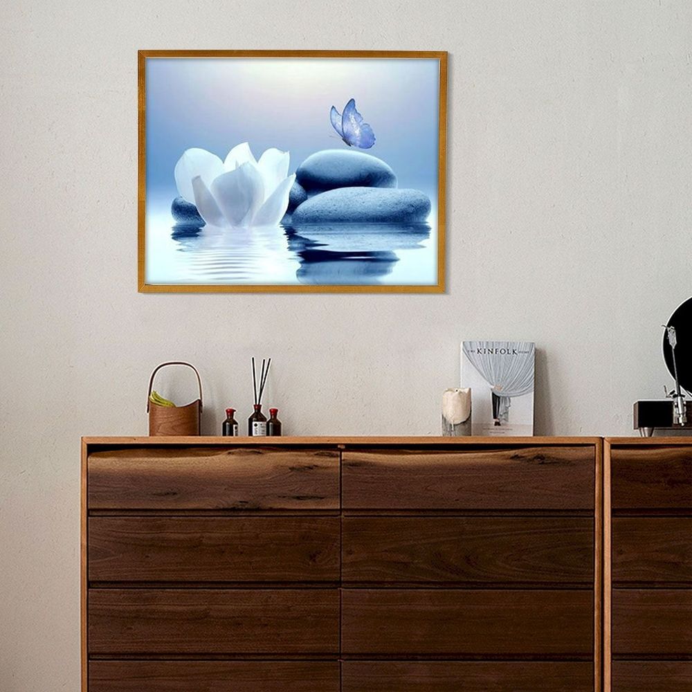 Hangs under $5,Zen Stone Canvas Wall Art Water And Purple Butterfly On The Wall Art For Bathroom Living Room Bedroom Yoga Spa Picture Wall Decor Bedroom Wall Art