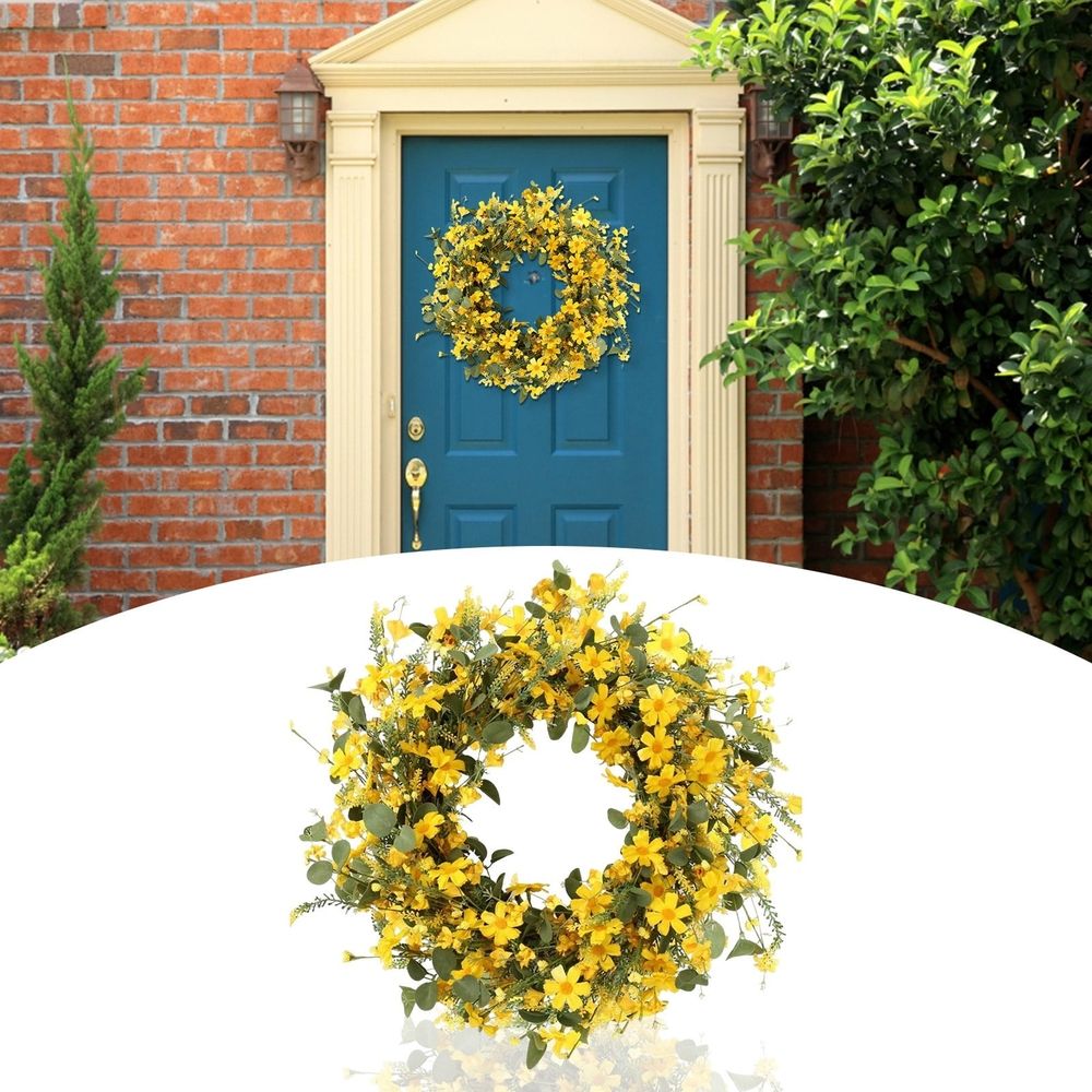 20 Inch Artificial Yellow Wreath Silk Floral Spring Summer Garland For Front Door Window Wall Porch Decoration