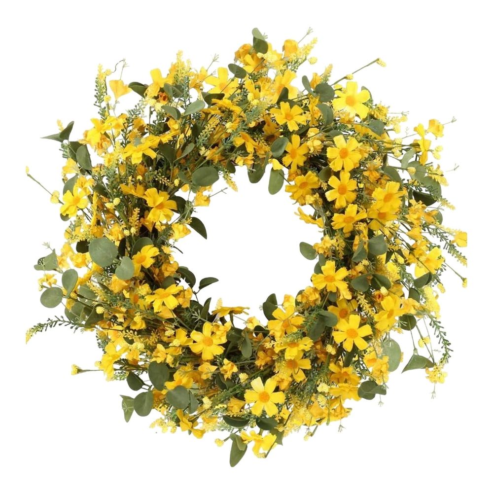 20 Inch Artificial Yellow Wreath Silk Floral Spring Summer Garland For Front Door Window Wall Porch Decoration