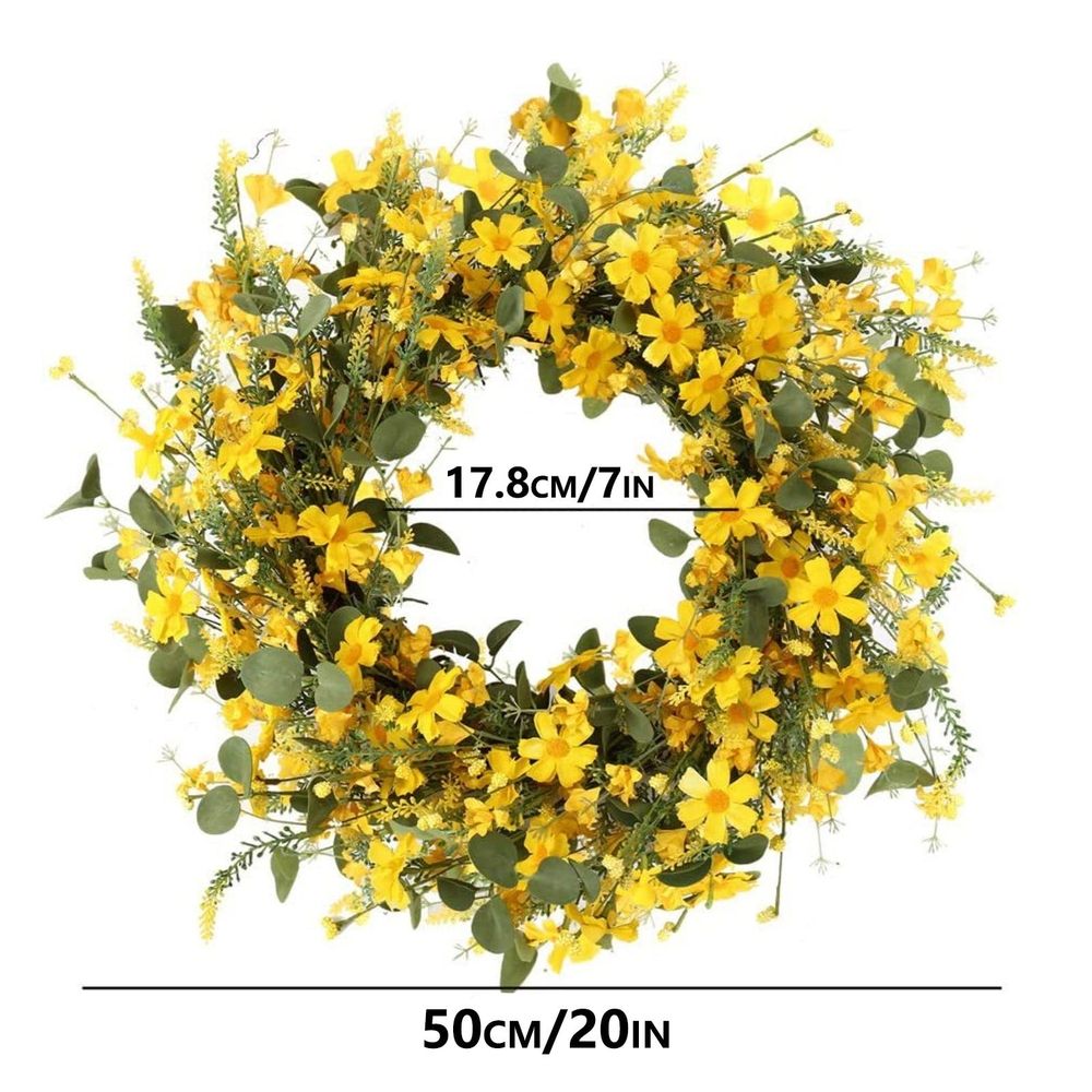 20 Inch Artificial Yellow Wreath Silk Floral Spring Summer Garland For Front Door Window Wall Porch Decoration