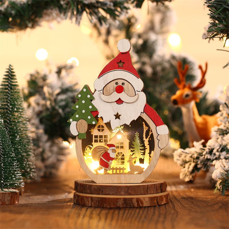 2 Pcs Wooden Christmas Ornaments, Light Wooden Hanging Ornaments Santa Claus Snowman Ornaments for Christmas Tree，16*10.5*3.5cm（The packaging does not include batteries）