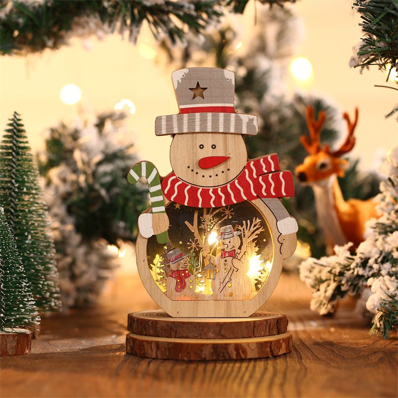2 Pcs Wooden Christmas Ornaments, Light Wooden Hanging Ornaments Santa Claus Snowman Ornaments for Christmas Tree，16*10.5*3.5cm（The packaging does not include batteries）