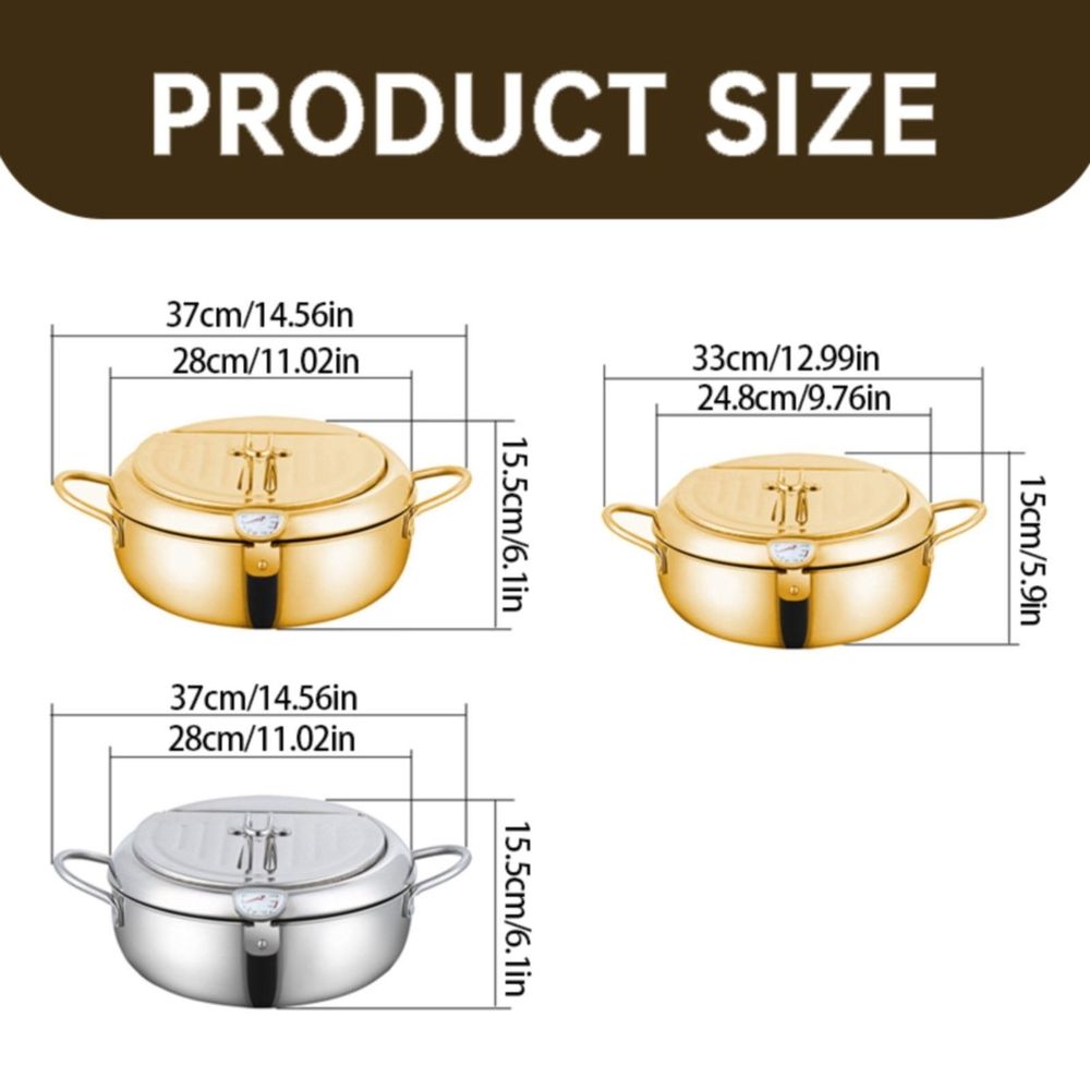 Non-Stick Frying Pan,Japanese Deep Fryer Pot 2024 New Stainless Deep Fryer Japanese Deep Fryer With Temperature Gauge Deep Frying Pan With Lid Basket For Kitchen French Fries Chicken