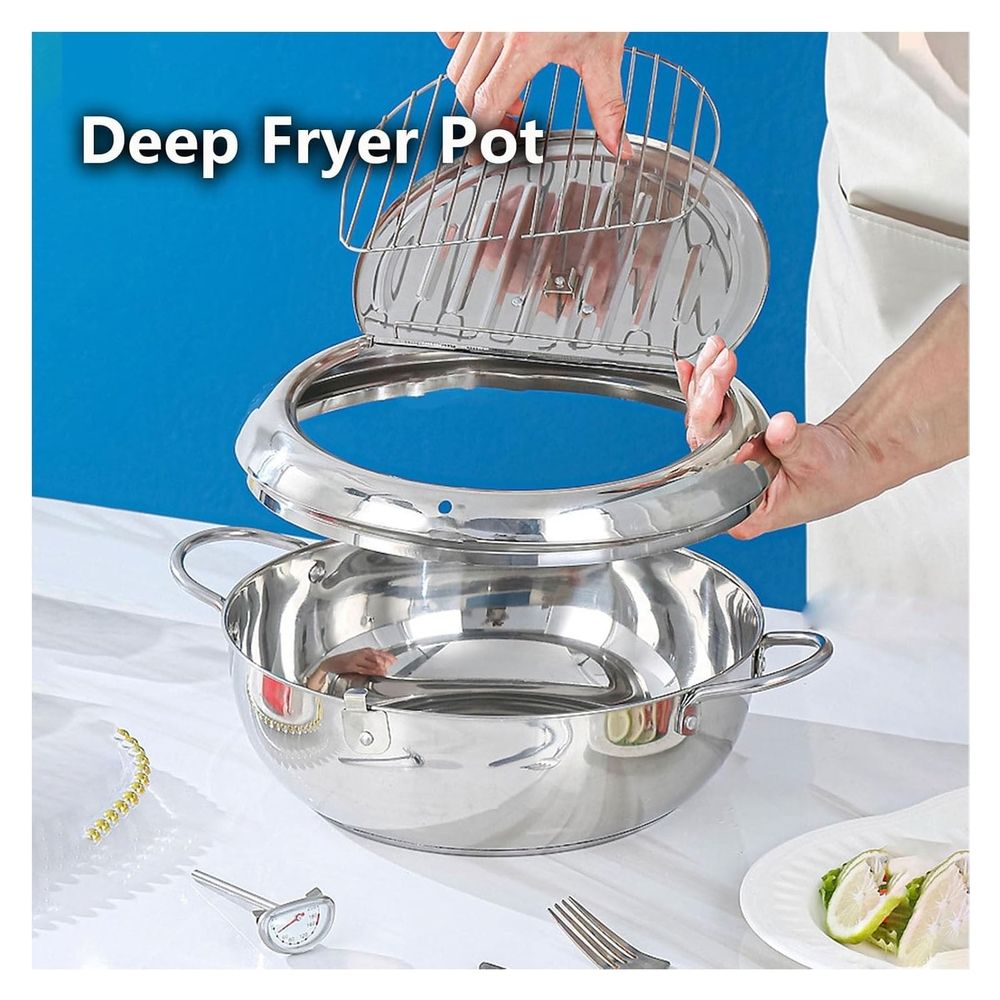 Non-Stick Frying Pan,Japanese Deep Fryer Pot 2024 New Stainless Deep Fryer Japanese Deep Fryer With Temperature Gauge Deep Frying Pan With Lid Basket For Kitchen French Fries Chicken