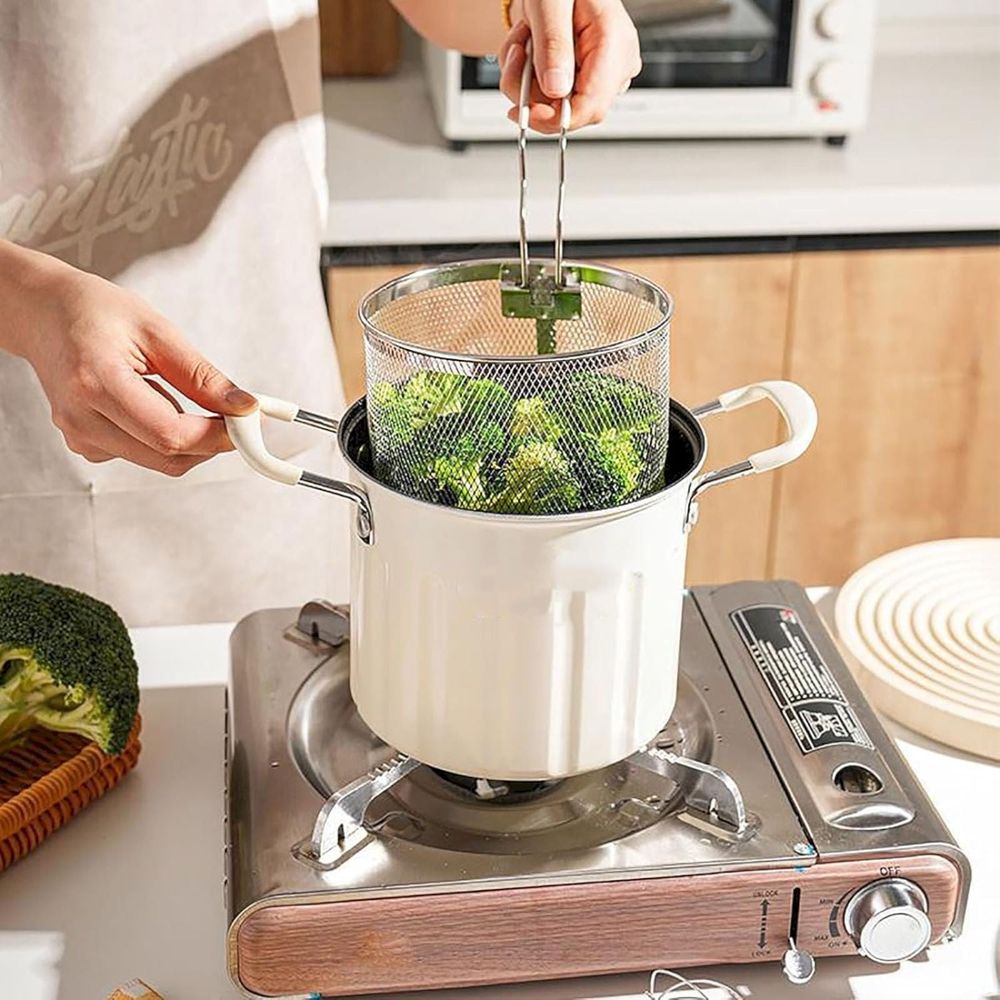 Induction Compatible Non-Stick Pan,Multifunctional Deep Fryer Pot And Container With Strainer Stainless Deep Fryer Pot With Basket Large Capacity Versatile Oil Filter 2 In 1 Oil Strainer Fryin