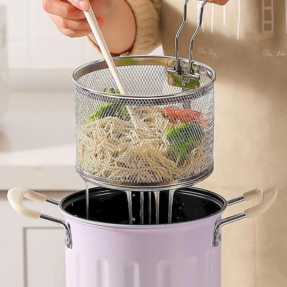 Induction Compatible Non-Stick Pan,Multifunctional Deep Fryer Pot And Container With Strainer Stainless Deep Fryer Pot With Basket Large Capacity Versatile Oil Filter 2 In 1 Oil Strainer Fryin