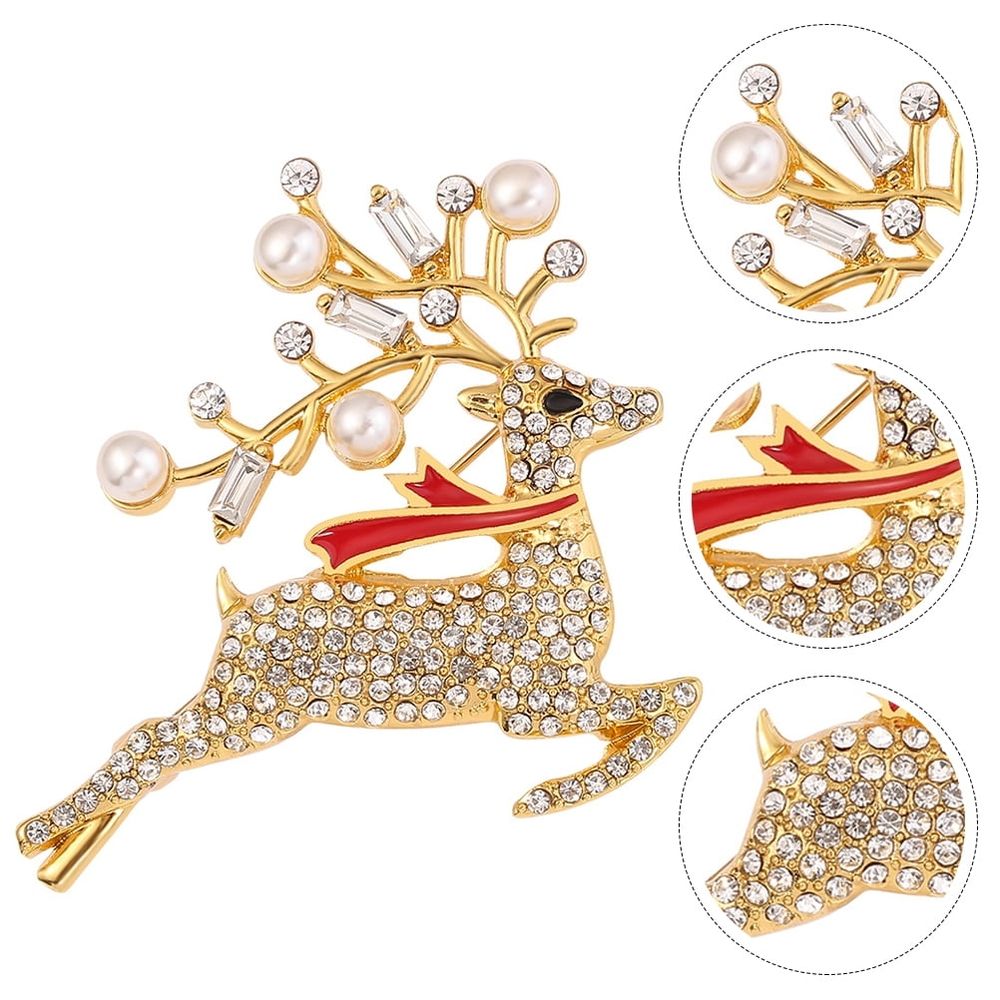 Vintage Christmas Deer Brooch Pin, Stylish Holiday Party Accessory for Men, Festive Seasonal Jewelry