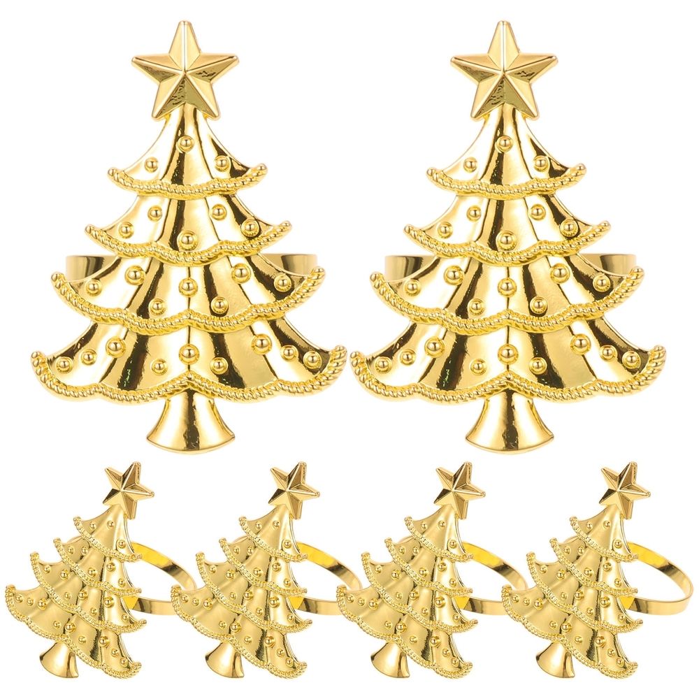 6pcs Xmas Tree Napkin Rings Set Alloy Golden Christmas Table Clips