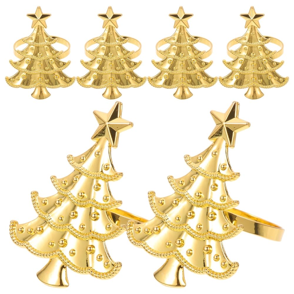 6pcs Xmas Tree Napkin Rings Set Alloy Golden Christmas Table Clips
