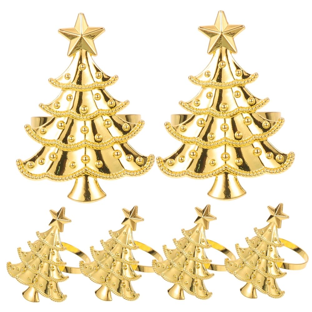 6pcs Xmas Tree Napkin Rings Set Alloy Golden Christmas Table Clips