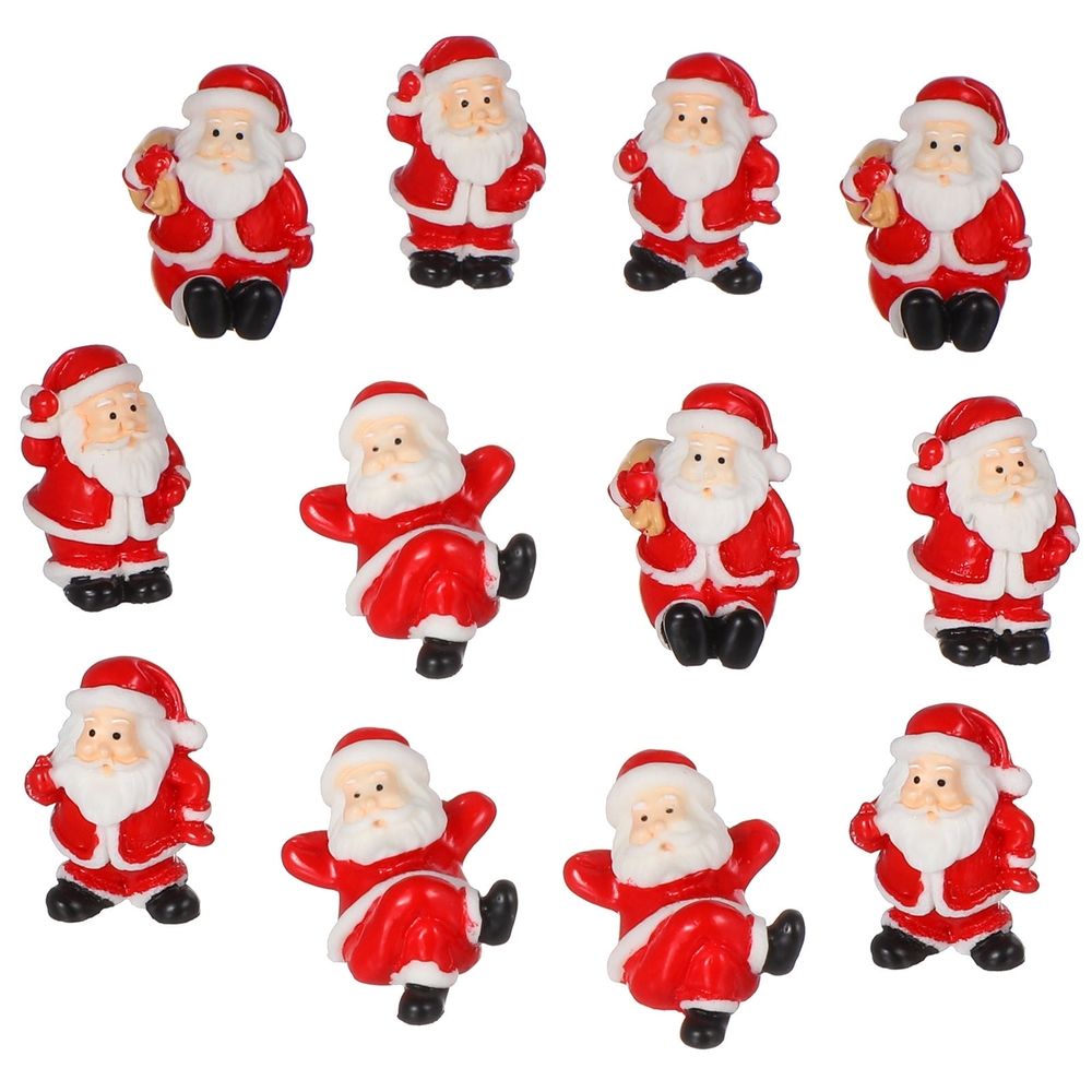 12Pcs Santa Claus Figures Red Resin for Christmas Decorative Miniature Gardens and Photography