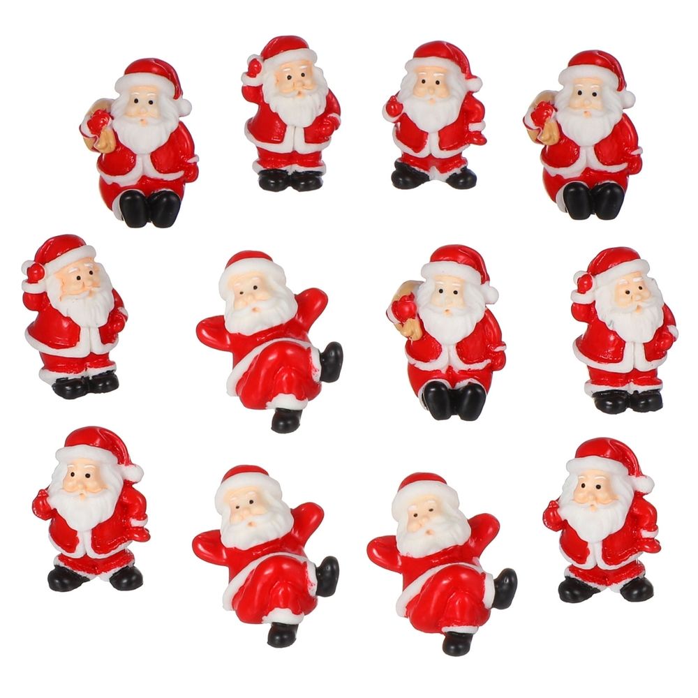 12Pcs Santa Claus Figures Red Resin for Christmas Decorative Miniature Gardens and Photography
