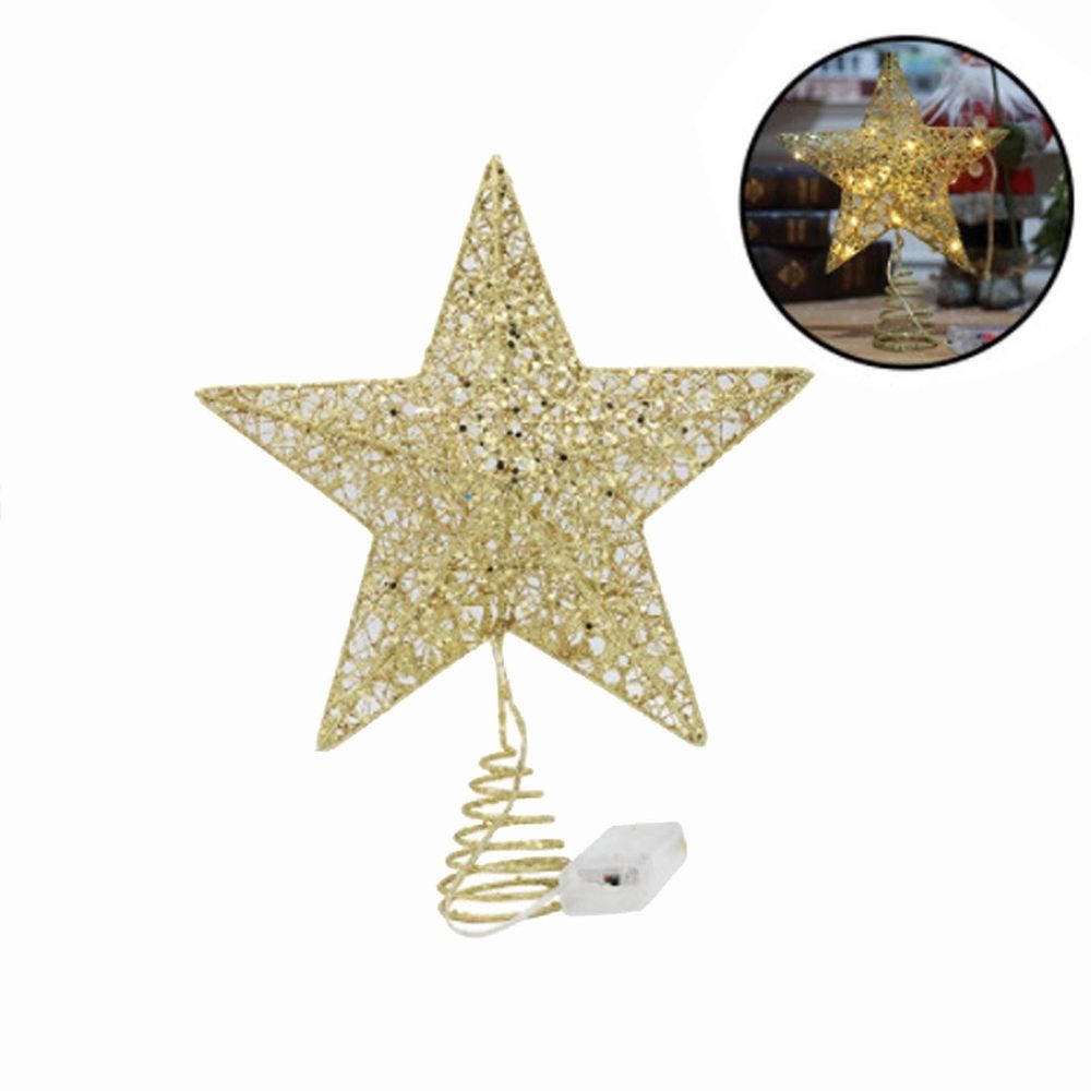 Outdoor Solar Lights Christmas Tree Decoration Lights Led Copper Wire Star Lights Wrought Iron Glitter Christmas Tree Top Star With String Lights