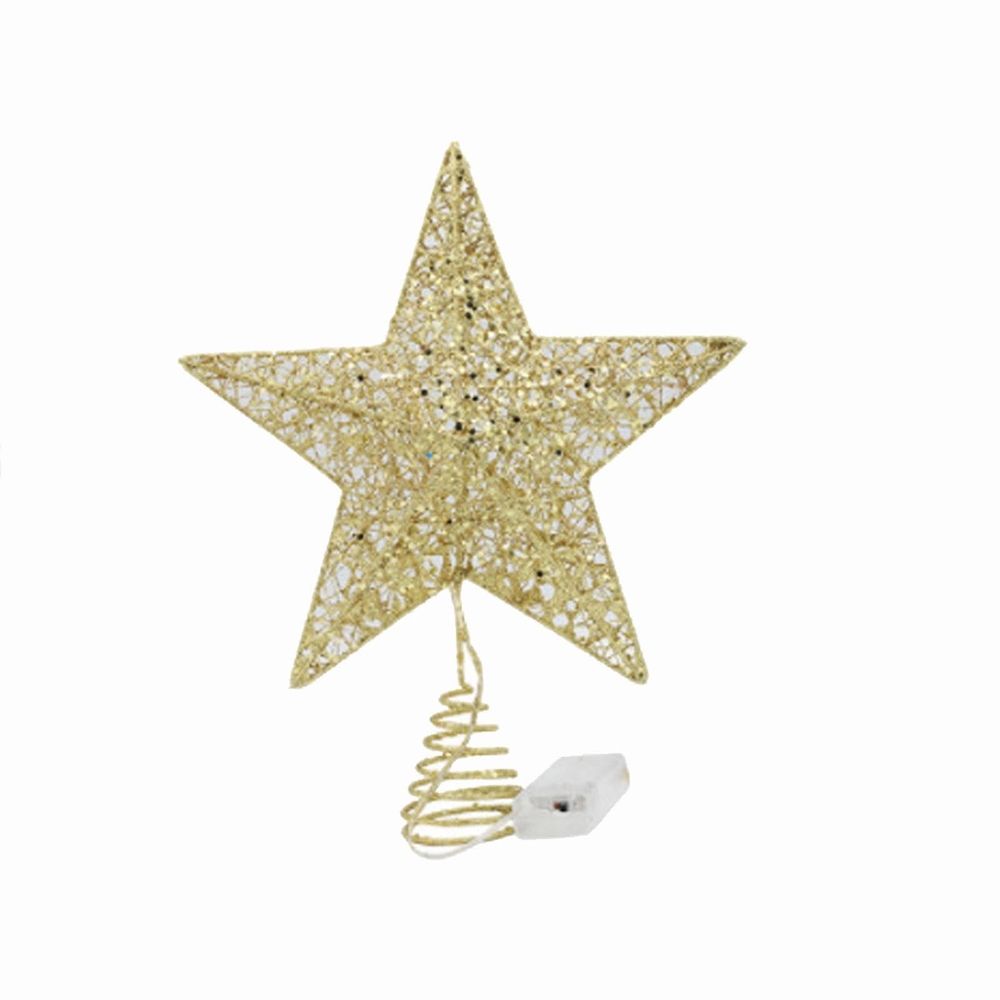 Outdoor Solar Lights Christmas Tree Decoration Lights Led Copper Wire Star Lights Wrought Iron Glitter Christmas Tree Top Star With String Lights