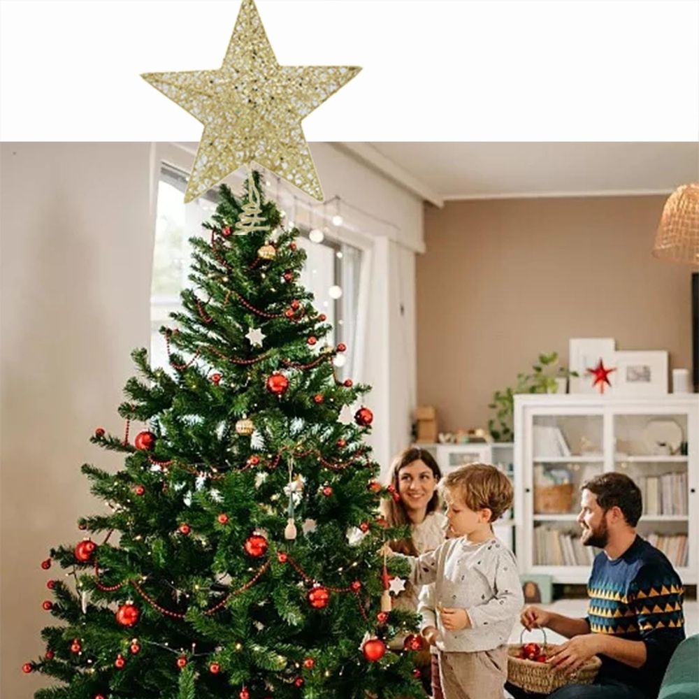 Outdoor Solar Lights Christmas Tree Decoration Lights Led Copper Wire Star Lights Wrought Iron Glitter Christmas Tree Top Star With String Lights