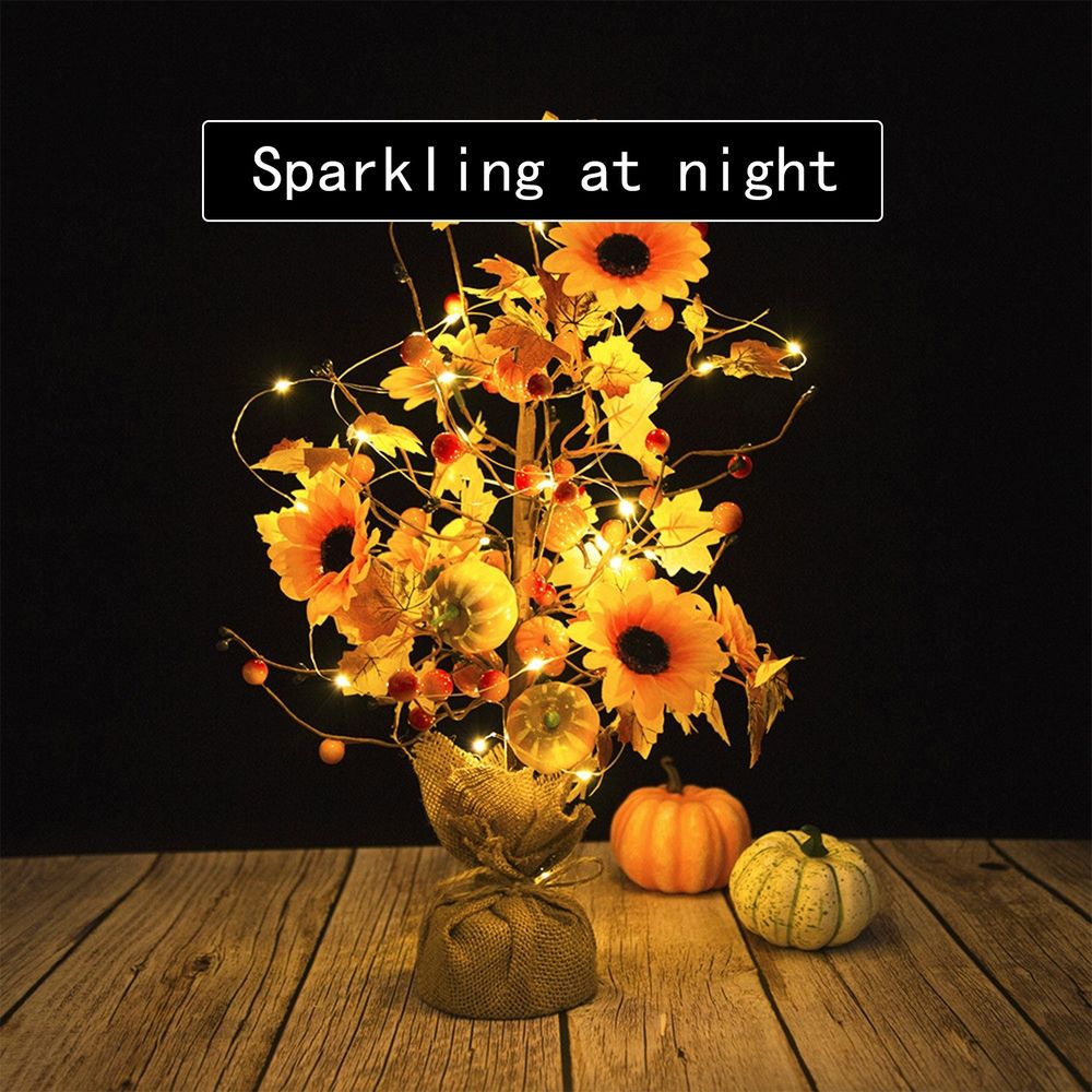 Illuminated Fall Maple Tree Decor, 17.7in Red LED Lighted Tree for Indoor, Outdoor Fall Home Décor, Battery Operated, Waterproof, Versatile Thanksgiving, Halloween Ornament