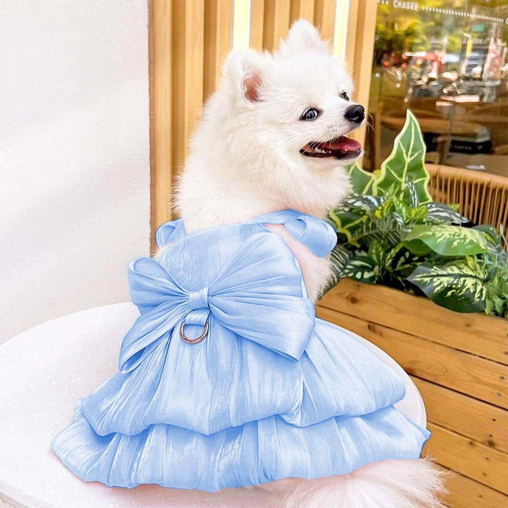 Dog Dress, Dog Christmas Dress, Cat Dress, Dog Wedding Dress, Dog Dresses for Small Dogs Girl, Girl Puppy Princess Tutu Dress with Leash Ring, Fashion Pet Dog Clothes for Birthday Wedding(M-Blue)