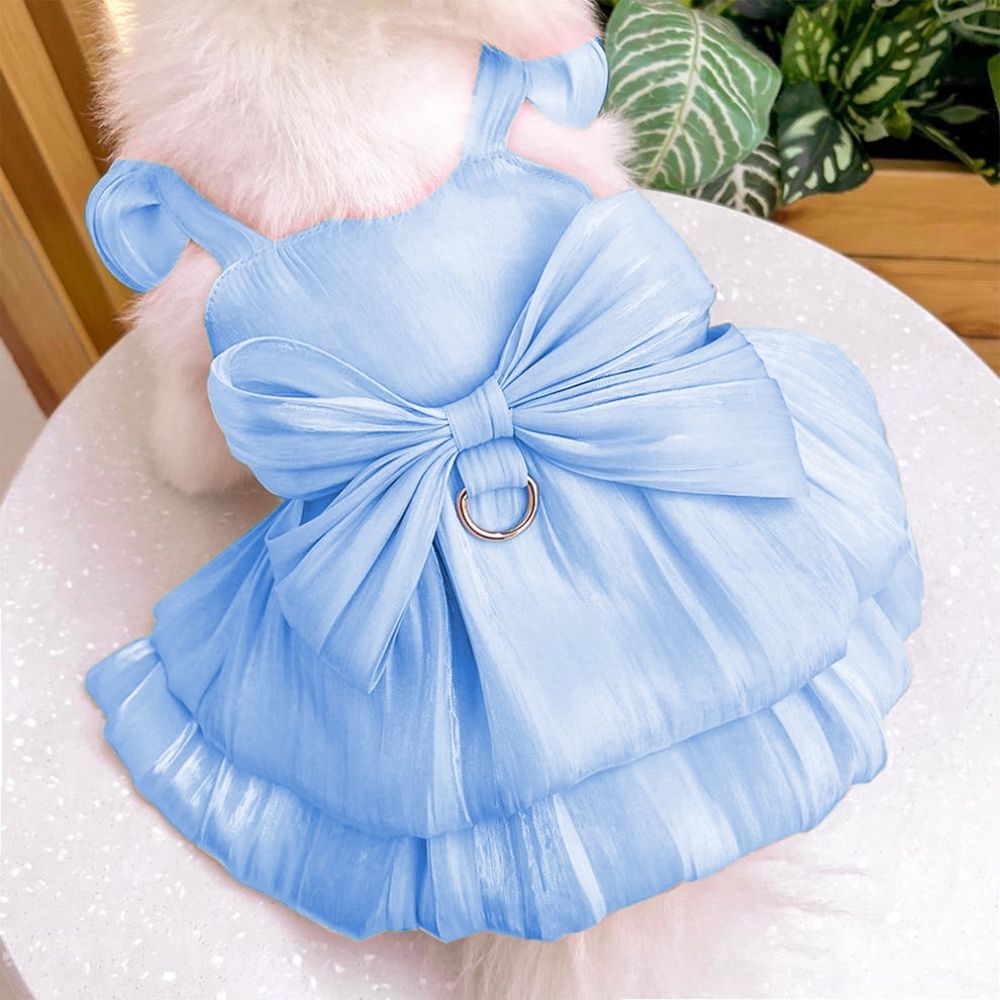 Dog Dress, Dog Christmas Dress, Cat Dress, Dog Wedding Dress, Dog Dresses for Small Dogs Girl, Girl Puppy Princess Tutu Dress with Leash Ring, Fashion Pet Dog Clothes for Birthday Wedding(M-Blue)