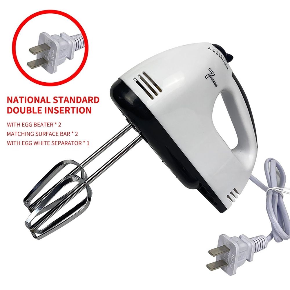 Hand Mixer, Electric Mixer, 7 Speed 100W Portable Kitchen Mixer Electric with 2 Stainless Steel Accessories Whisk, for Whipping Mixing Cookies Cakes Eggs Dough,White
