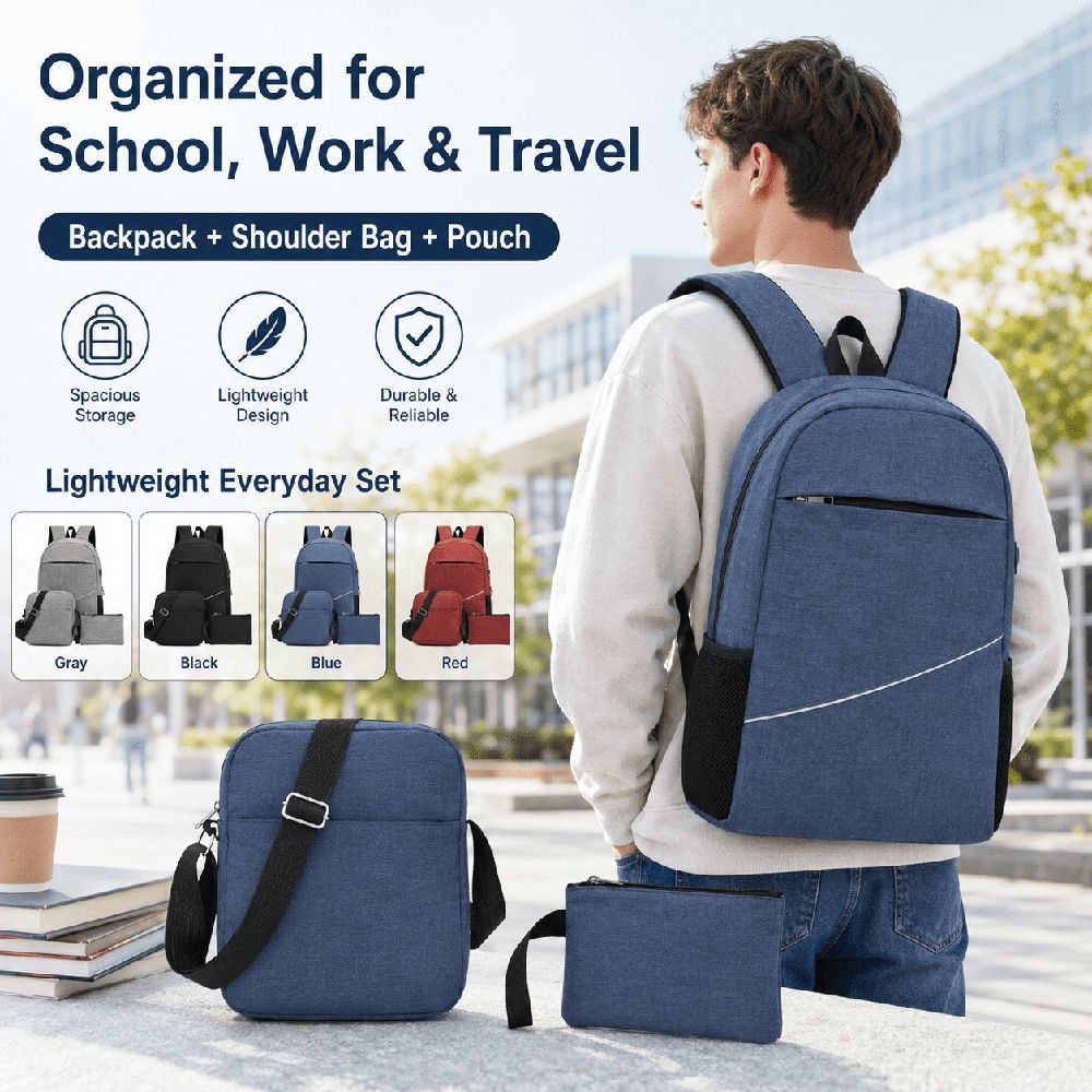 Construction Backpack Three-piece Backpack Men's Computer Backpack Casual Junior High School Elementary School Student Backpack Korean Version Female Outdoor Travel Bag
