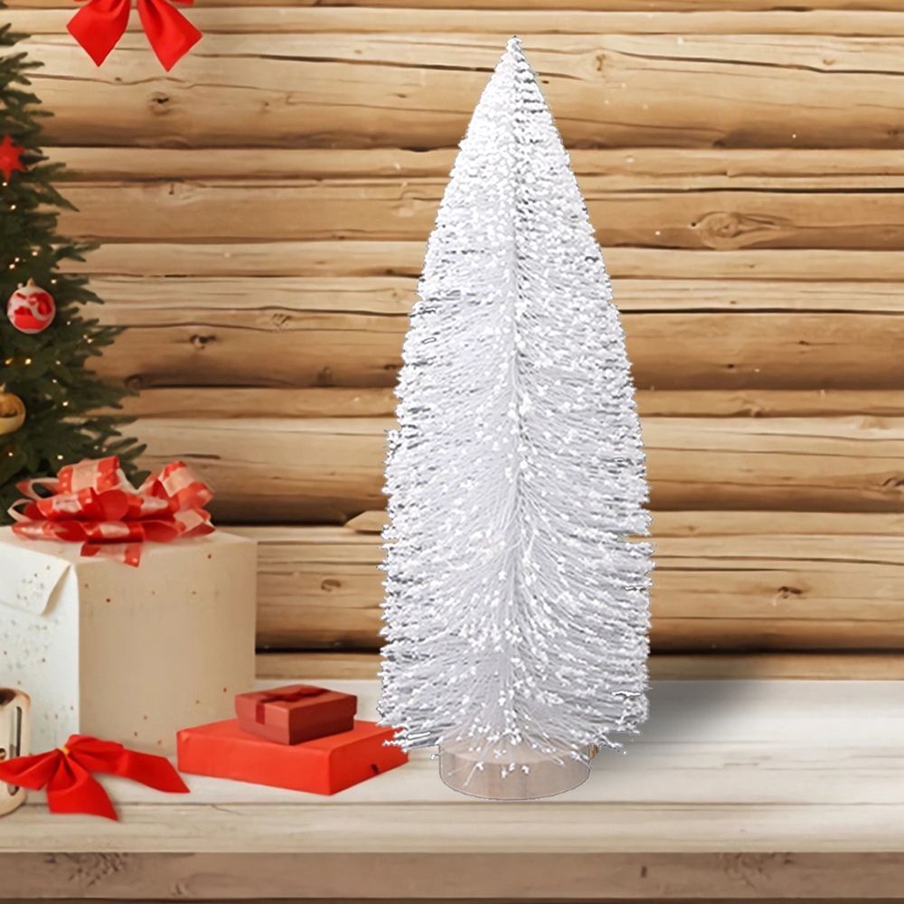 White Mini Christmas Tree, 9.84' Artificial Christmas Mini Tabletop Bottle Brush Tree with Wooden Base for Christmas Decor Party Home Table Craft Decorations