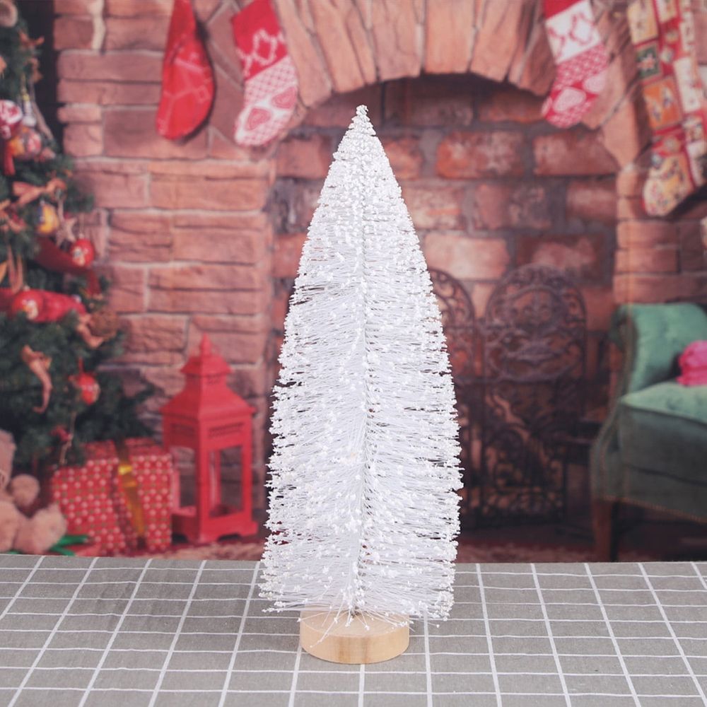 White Mini Christmas Tree, 9.84' Artificial Christmas Mini Tabletop Bottle Brush Tree with Wooden Base for Christmas Decor Party Home Table Craft Decorations