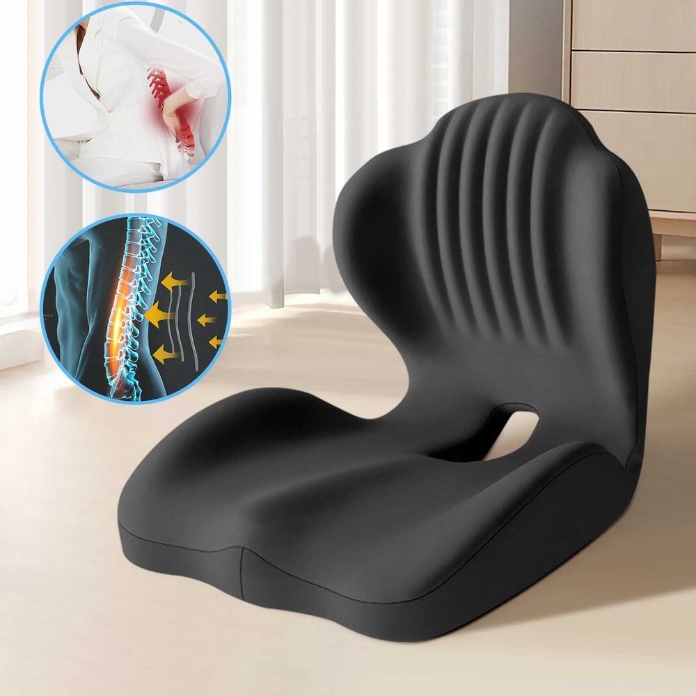 Ergonomic Seat Cushion with Backrest Support, Memory Foam Office Chair Cushion for Back Pain Relief, Portable Lumbar Support Pillow for Desk, Car, and Home Use