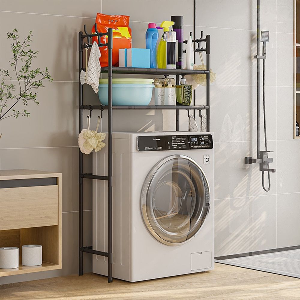 Over The Toilet Storage Rack, Adjustable 2-Tier Metal Frame Bathroom Shelf Organizer for Towels and Toiletries, Space Saving Shelf Above Toilet or Washer