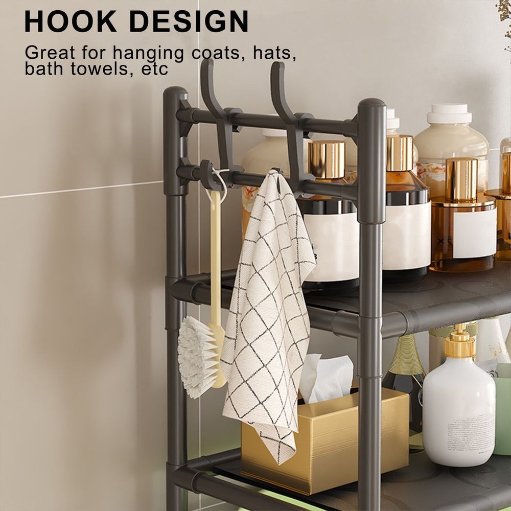 Over The Toilet Storage Rack, Adjustable 2-Tier Metal Frame Bathroom Shelf Organizer for Towels and Toiletries, Space Saving Shelf Above Toilet or Washer
