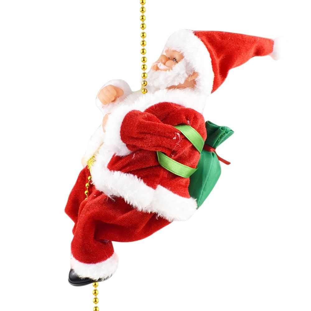 Climbing Santa Claus Ornament, Musical Christmas Decoration with Moving Ladder for Tree Home Festival Party Gift
