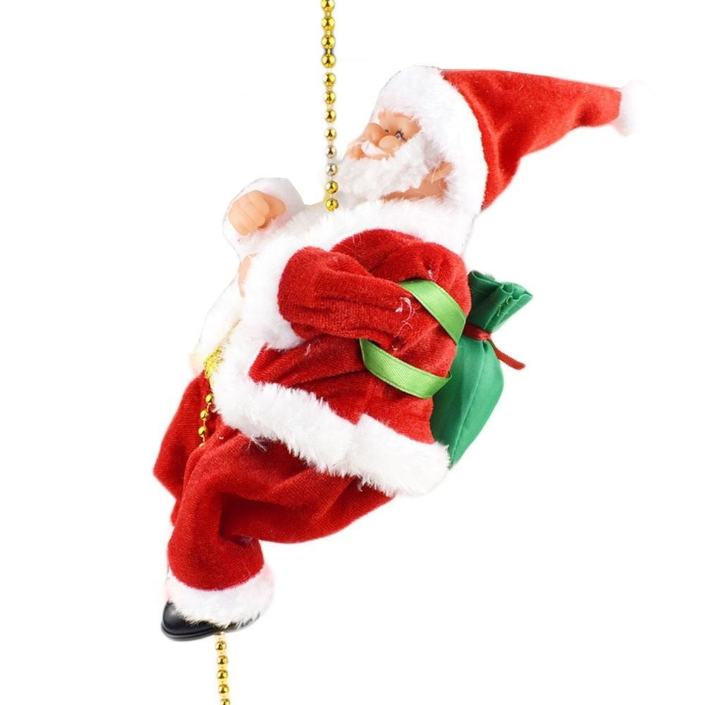 Climbing Santa Claus Ornament, Musical Christmas Decoration with Moving Ladder for Tree Home Festival Party Gift