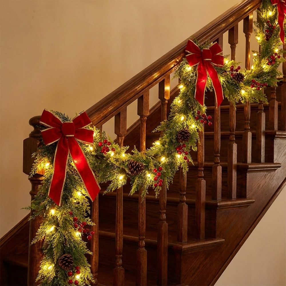 Artificial Christmas Garland with Lights, Pre-Lit 5.7FT Mixed Pine & Rattan for Indoor Outdoor Decor, Includes 20-Light Battery String