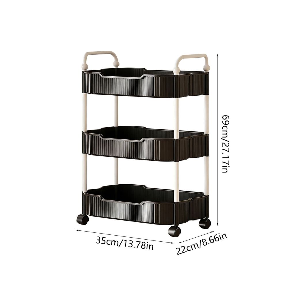 3 Tier Rolling Cart with Wheels, Multi-Purpose Storage Cart Utility Cart for Kitchen Organization, Bathroom, and Mobile Storage Needs