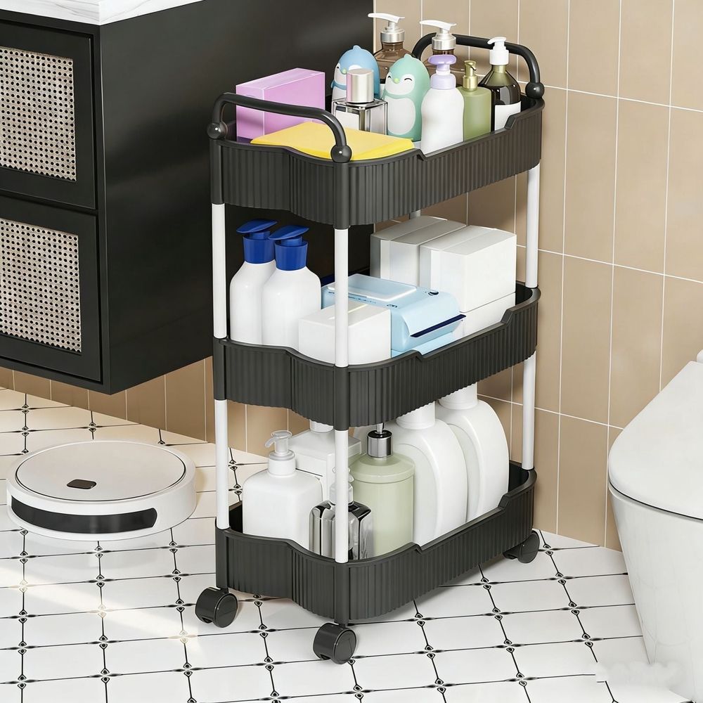 3 Tier Rolling Cart with Wheels, Multi-Purpose Storage Cart Utility Cart for Kitchen Organization, Bathroom, and Mobile Storage Needs