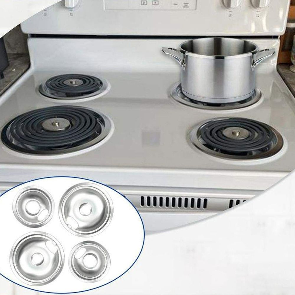 Round Burner Covers, Electric Stove Burner Drip Pans Set of 4, 6 and 8 Inch Stainless Steel Stove Top Covers for Range Protection and Easy Cleaning