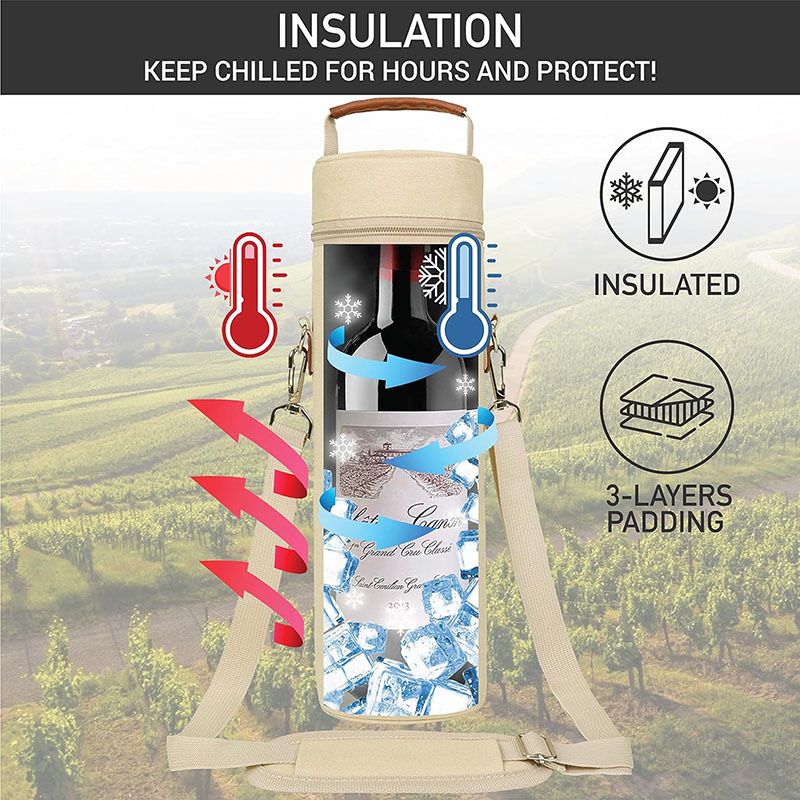 Out of the Insulated Wine & Sprits Cooler Tote, Eco-Friendly,Thermal One Bottle Holder Carrying Case Wine Gift for Women Men, Beige Cream