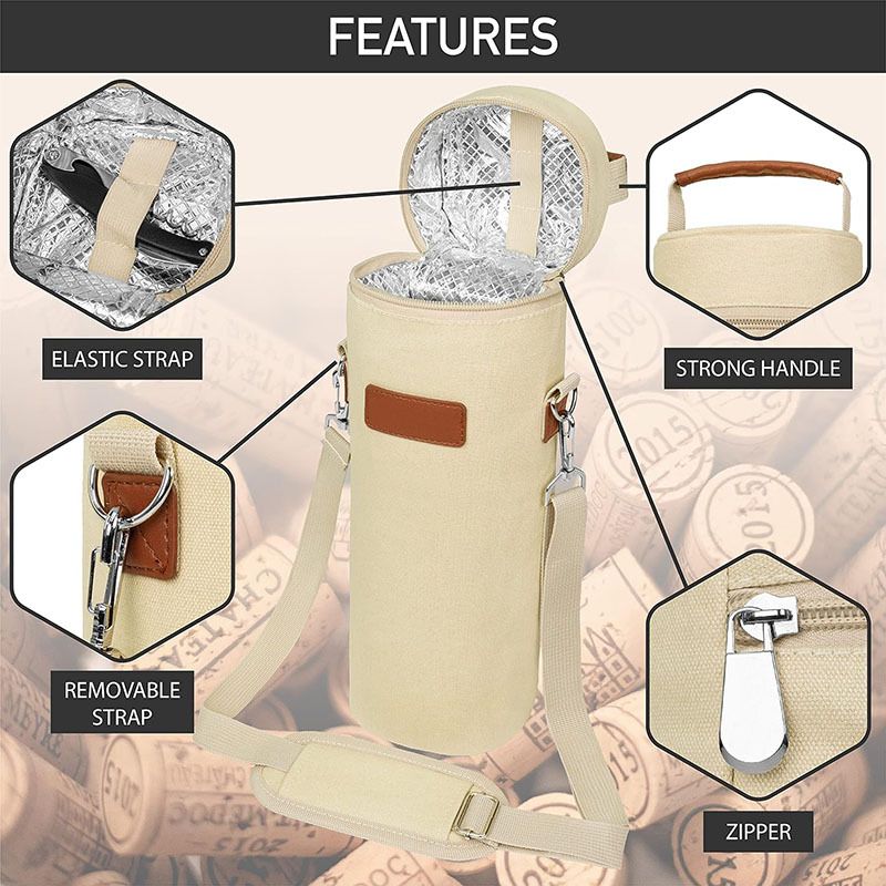 Out of the Insulated Wine & Sprits Cooler Tote, Eco-Friendly,Thermal One Bottle Holder Carrying Case Wine Gift for Women Men, Beige Cream