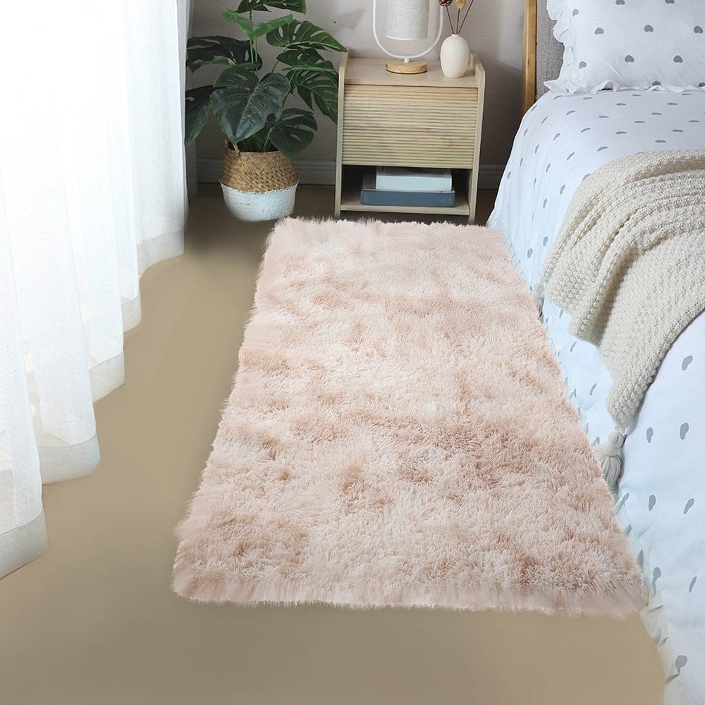 31x63 Inch Shag Area Rug for Bedroom Living Room, Tie-Dyed Light Grey Soft Fuzzy Plush Indoor Carpets for Bedroom, Non Skid Fluffy Faux Fur Rug for Room