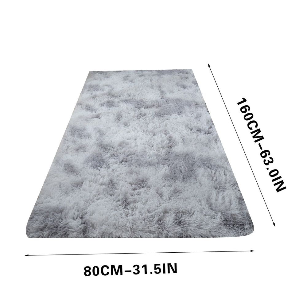 31x63 Inch Shag Area Rug for Bedroom Living Room, Tie-Dyed Light Grey Soft Fuzzy Plush Indoor Carpets for Bedroom, Non Skid Fluffy Faux Fur Rug for Room