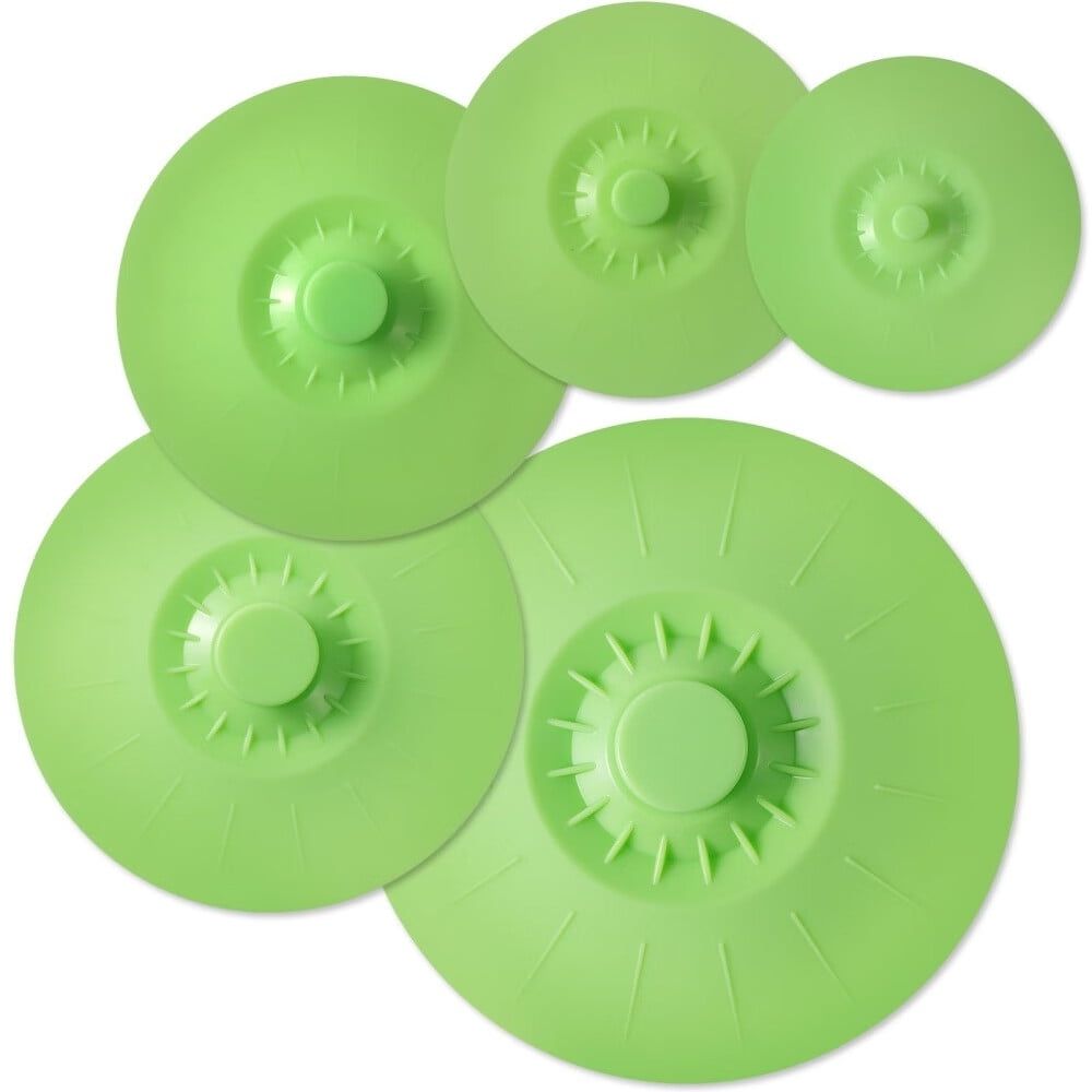 Silicone Bowl Lids,Set of 5 Silicone Food Lids for Cups,Bowls,Plates,Pots,Pans,Skillets,Stovetops,Ovens,and Refrigerators,Kitchen Gadgets,Green