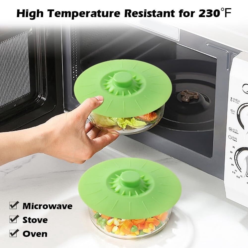 Silicone Bowl Lids,Set of 5 Silicone Food Lids for Cups,Bowls,Plates,Pots,Pans,Skillets,Stovetops,Ovens,and Refrigerators,Kitchen Gadgets,Green