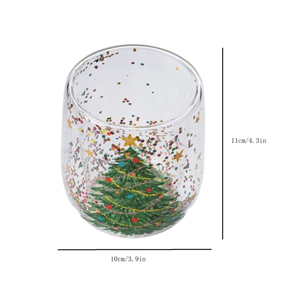 Christmas Tree Double Wall Cup, 13 oz Capacity Colorful Transparent Glass Christmas Tree Drinking Glasses, Christmas Tree Stemless Wine Glasses Coffee Cups for Holiday Christmas Gifts