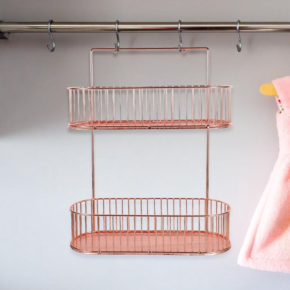 Rose Plated Gold Wall Mounted Spice Rack Iron Storage Organizer for Kitchen Bathroom